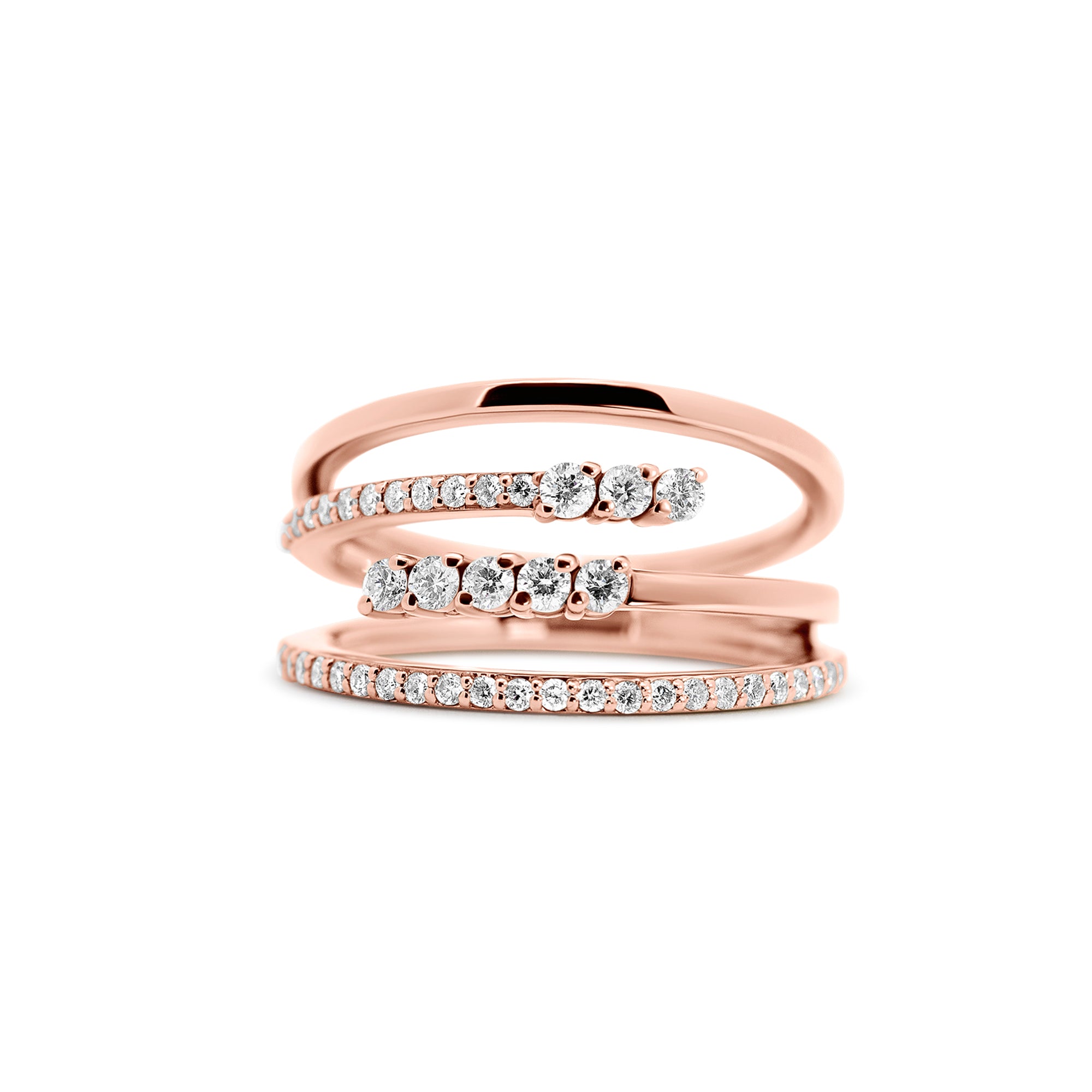14K Rose Gold Four-Row Diamond Fashion & Right Hand Ring