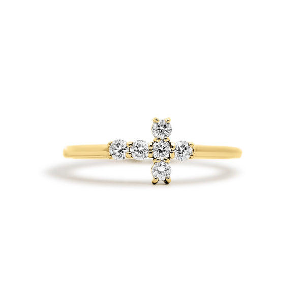 18K Yellow Gold Cross Diamond Fashion Ring | Joe Kassab Jewelers