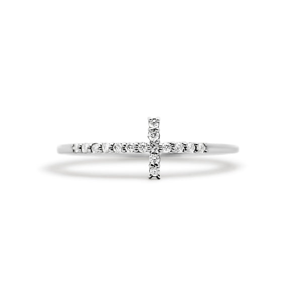 18K White Gold Cross Diamond Fashion Ring | Joe Kassab Jewelers