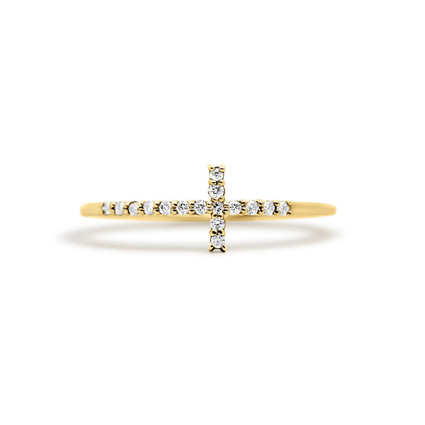 18K Yellow Gold Cross Fashion Ring with Natural Diamonds | Joe Kassab Jewelers