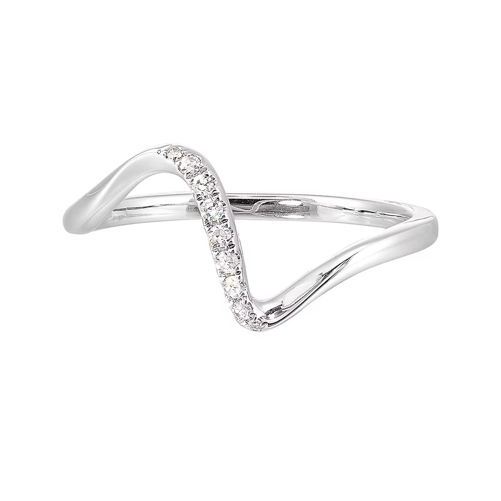 10K White Gold Waved Fashion Ring with 0.05 CTW Natural Diamonds