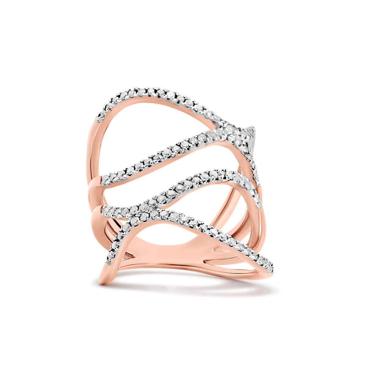 14K Rose Gold Sculptural Diamond Fashion & Right Hand Ring