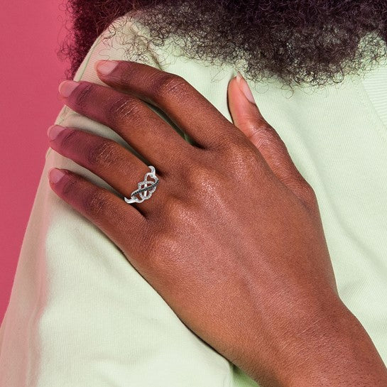 14K White Gold Heart & Infinity Fashion Ring with Black and White Diamonds