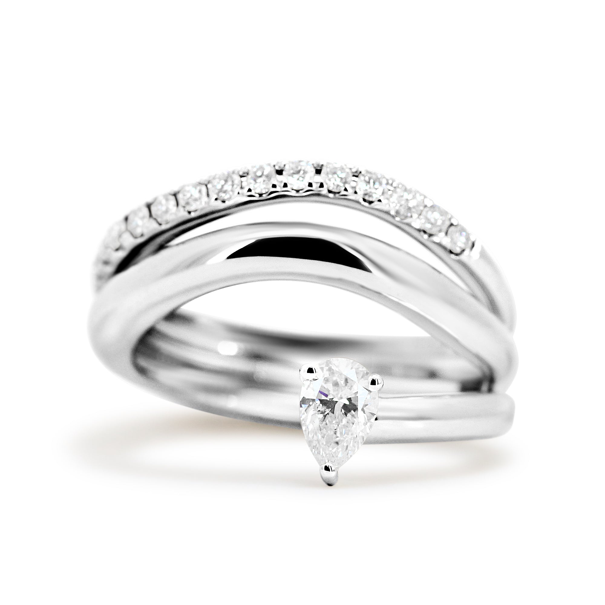 18K White Gold Pear Diamond Wrap Style Right Hand Ring