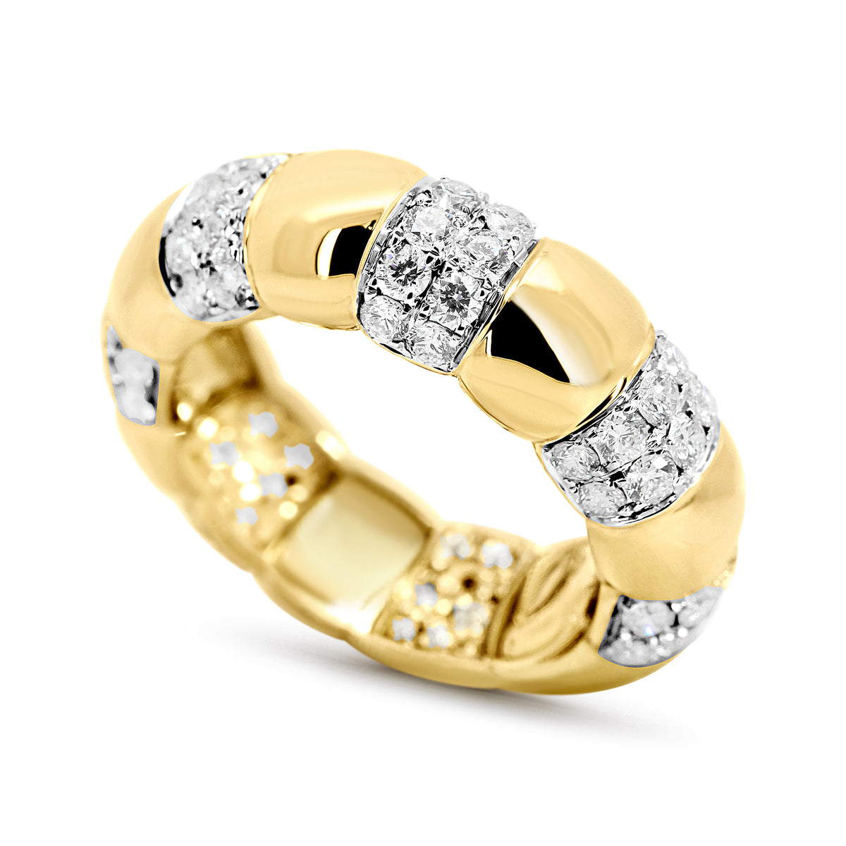 18K White & Yellow Gold Diamond Puffed Right Hand Ring
