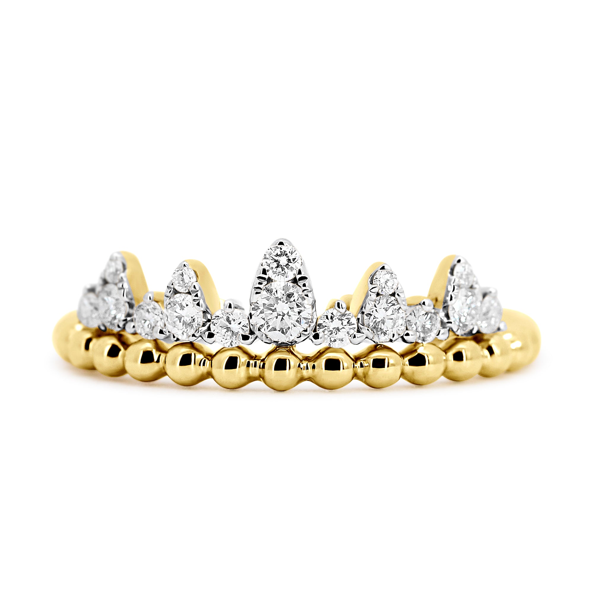 14K Yellow Gold Beaded Diamond Fashion Band
