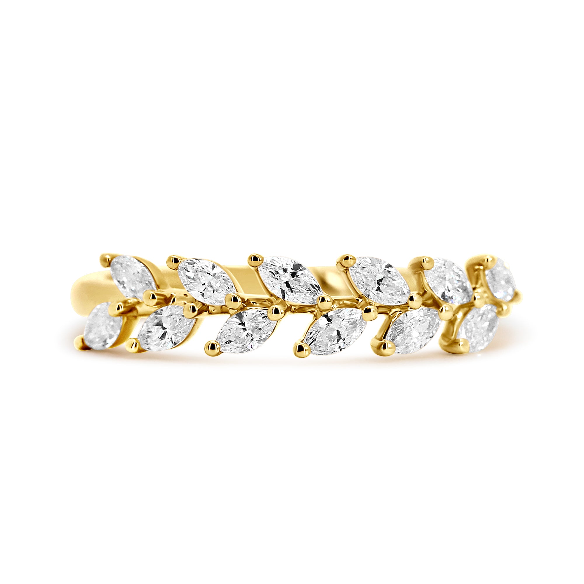 18K Yellow Gold Marquise Diamond Leaf Style Wedding Band