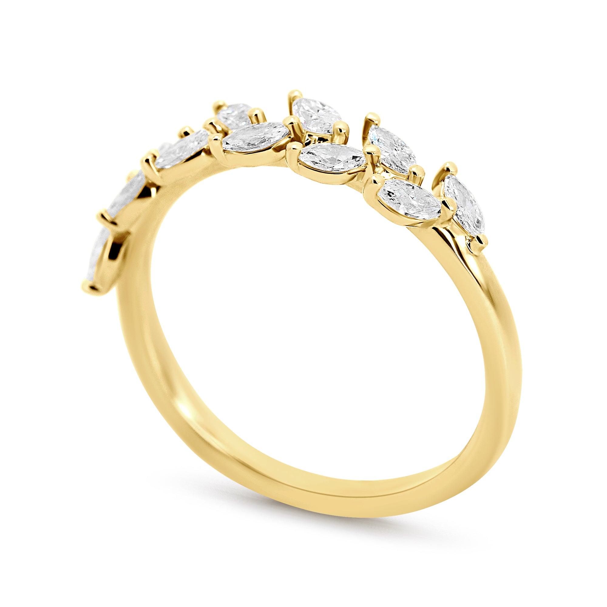18K Yellow Gold Marquise Diamond Leaf Style Wedding Band