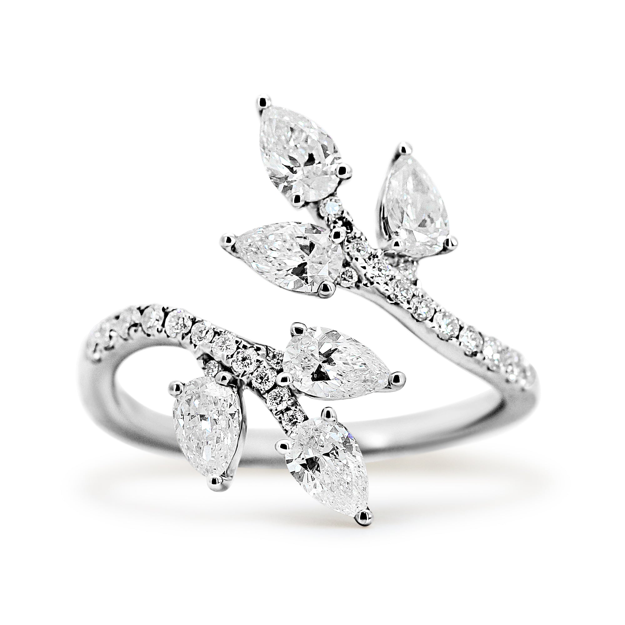 18K White Gold Pear Diamond Wrap Style Right Hand Ring