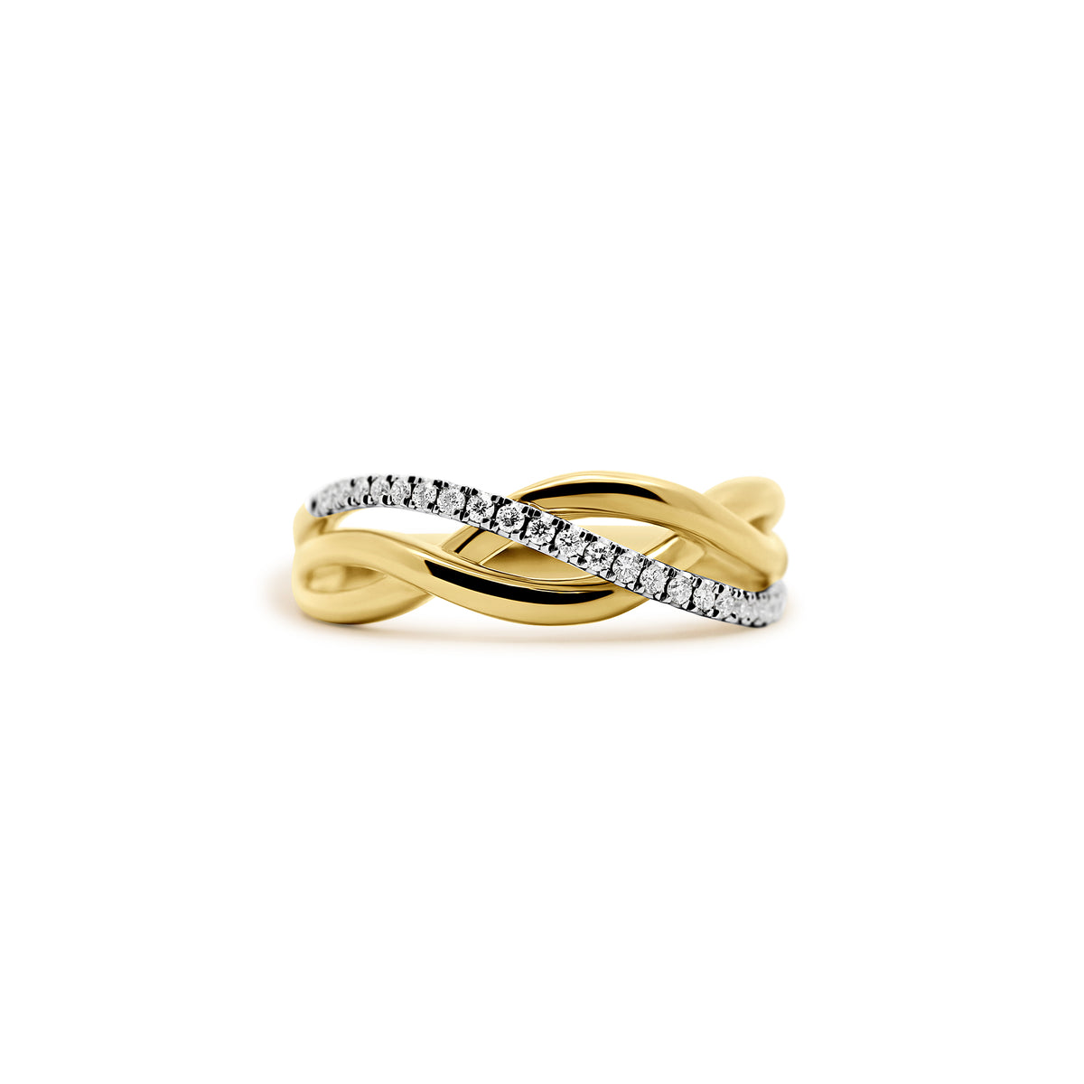 14K White and Yellow Gold Braided Diamond Ring | Joe Kassab Jewelers