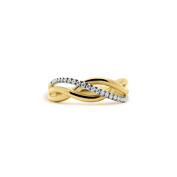 14K White and Yellow Gold Braided Diamond Ring | Joe Kassab Jewelers