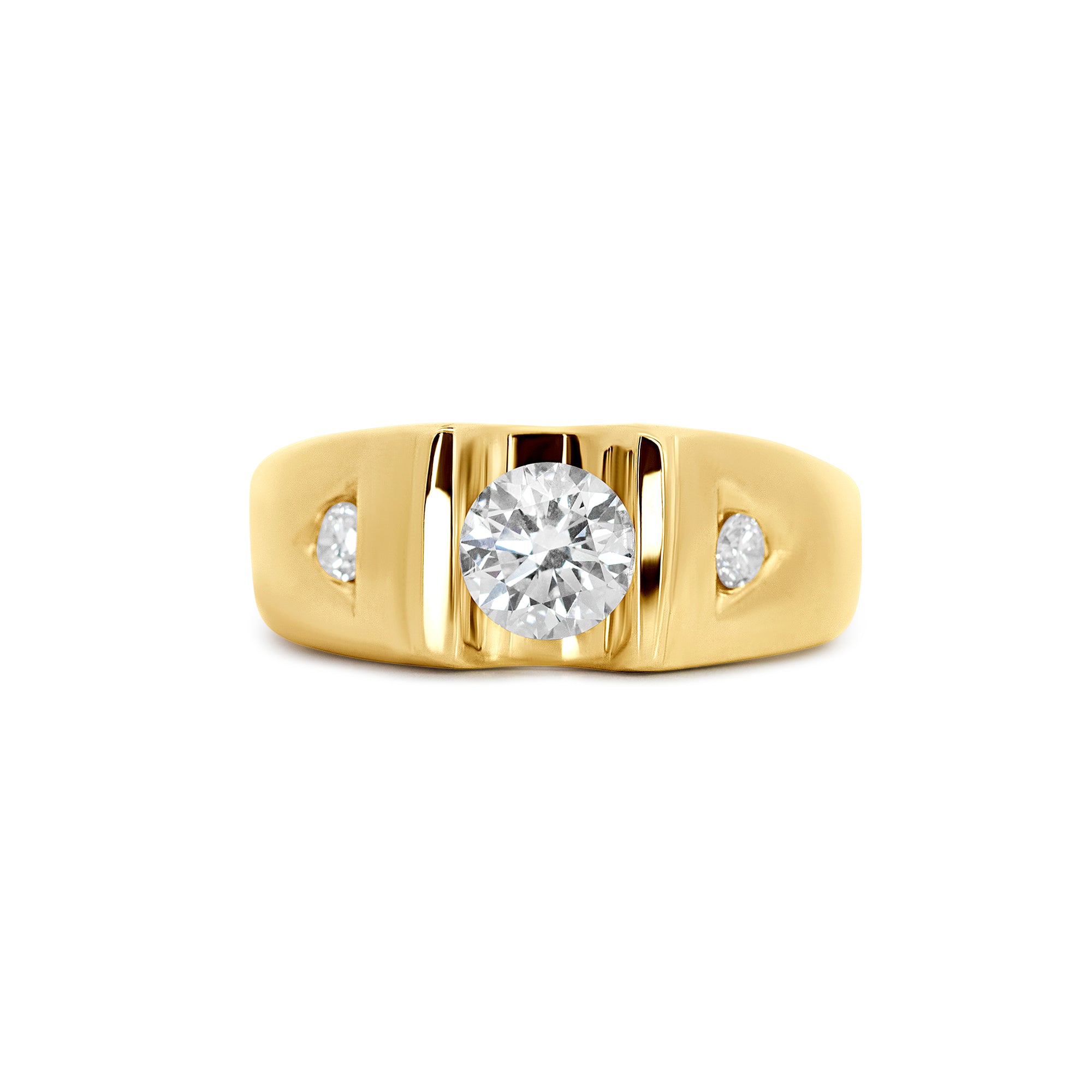 14K Yellow Gold Men’s Three-Stone Lab-Grown Diamond Wedding Band
