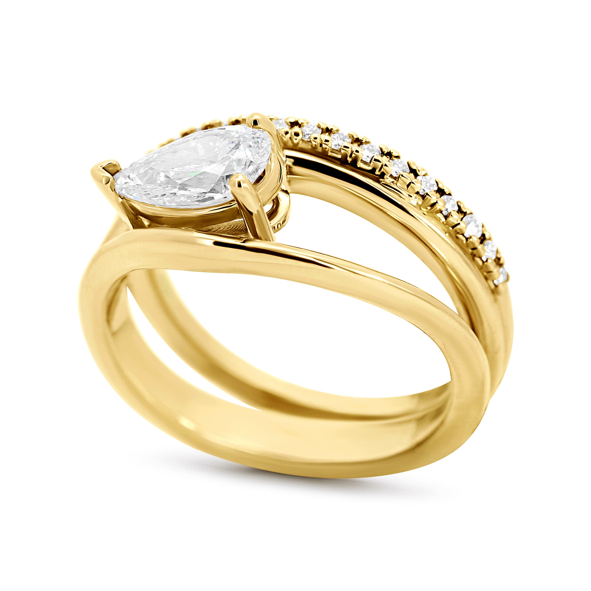 14K Yellow Gold Pear Lab Diamond Contemporary Right Hand Ring