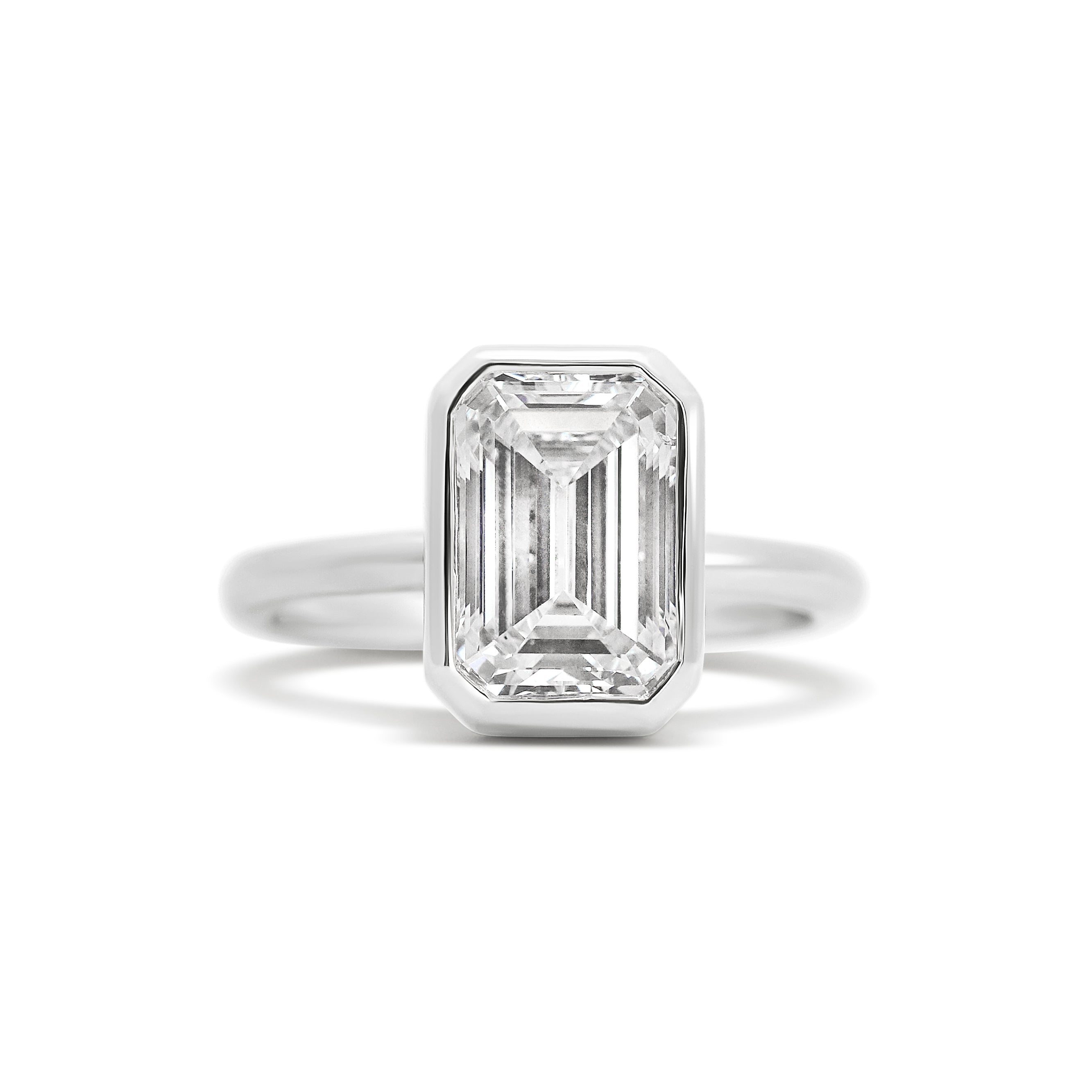14K Emerald Cut 2.55CT Lab Grown Diamond Bezel Engagement Ring