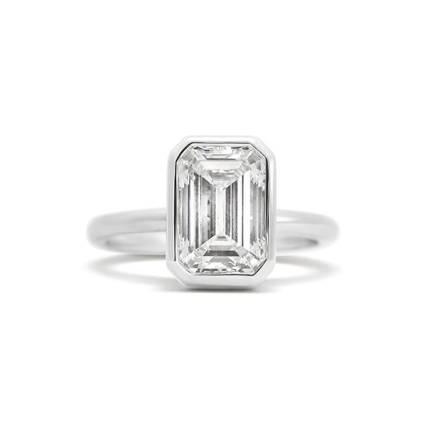 14K Emerald Cut 2.55CT Lab Grown Diamond Bezel Engagement Ring