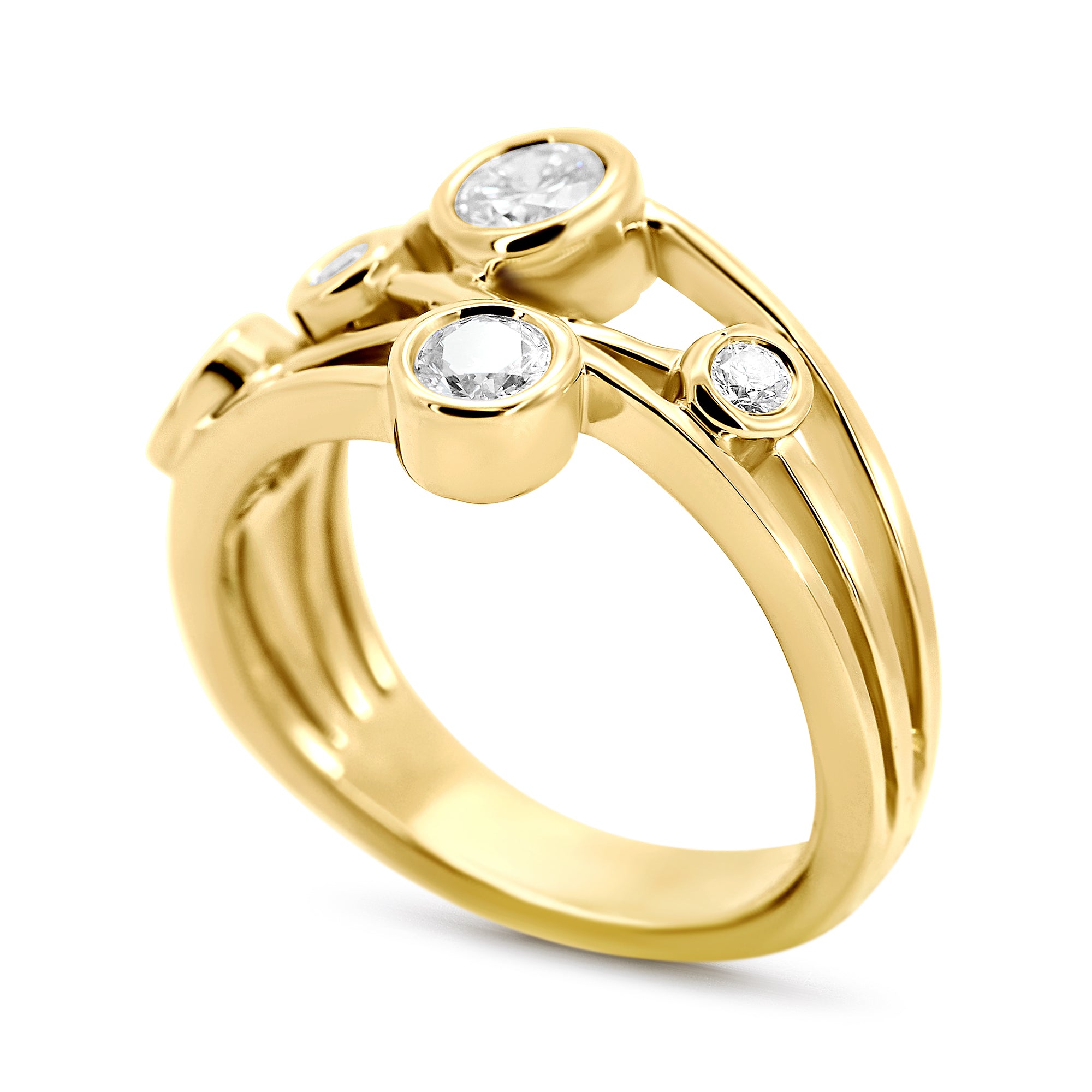 14K Yellow Gold Bezel Set Lab Diamond Right Hand Ring