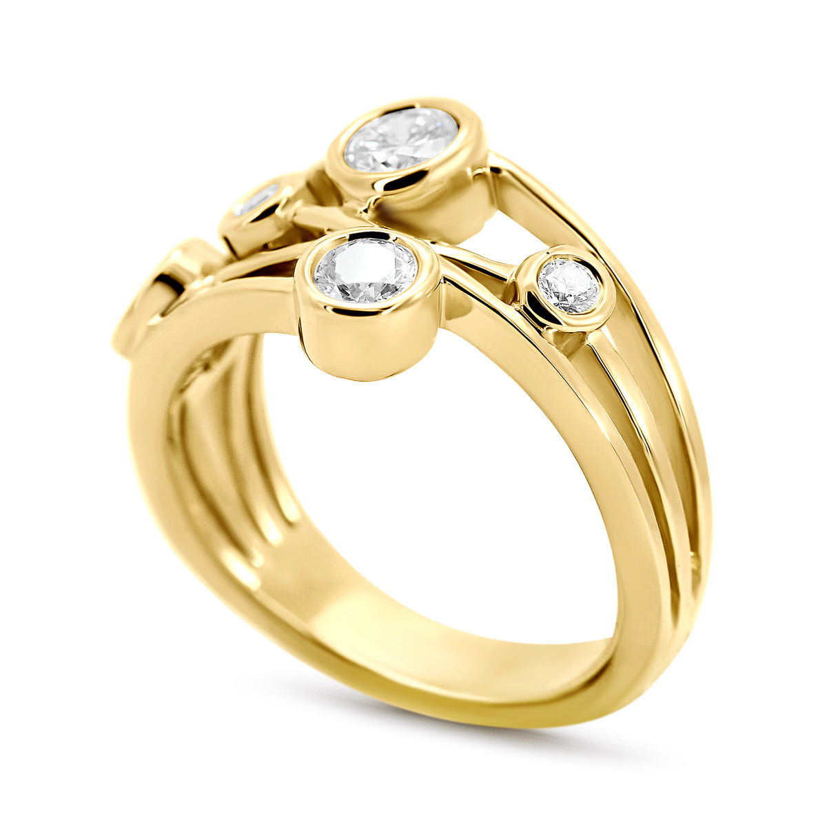 14K Yellow Gold Bezel Set Lab Diamond Right Hand Ring