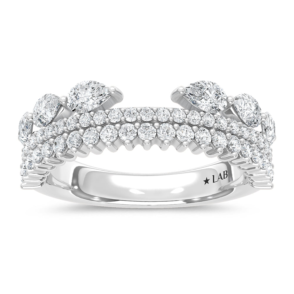 14K Lab Diamond Three Row Wedding Band