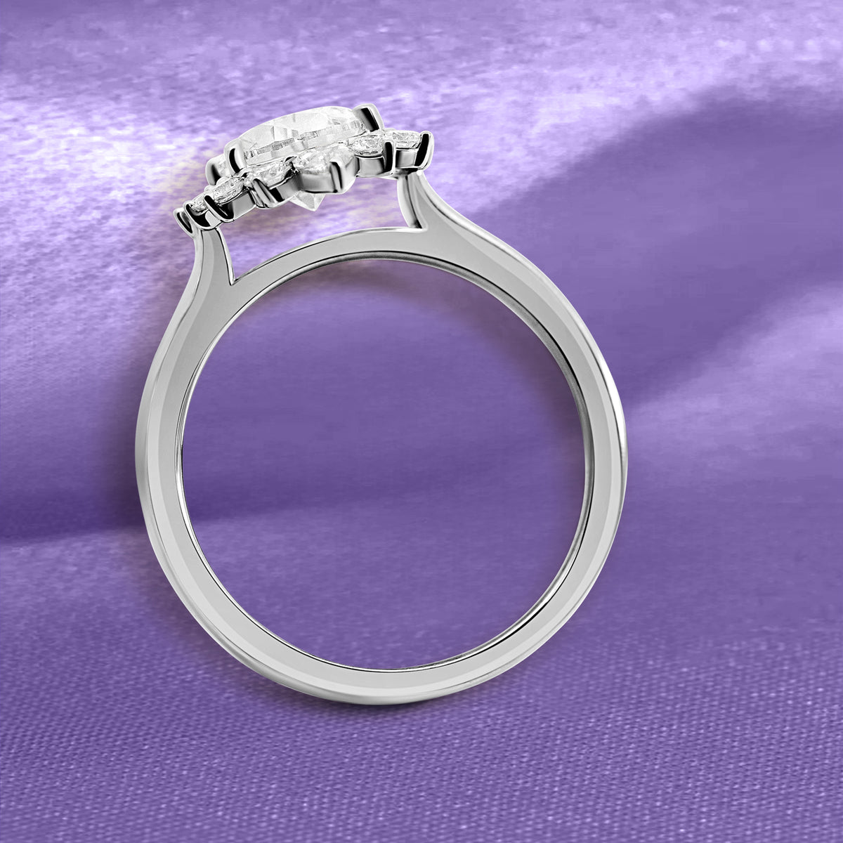 18K White Gold Pear Cut Lab-Grown Diamond Half Halo Engagement Ring