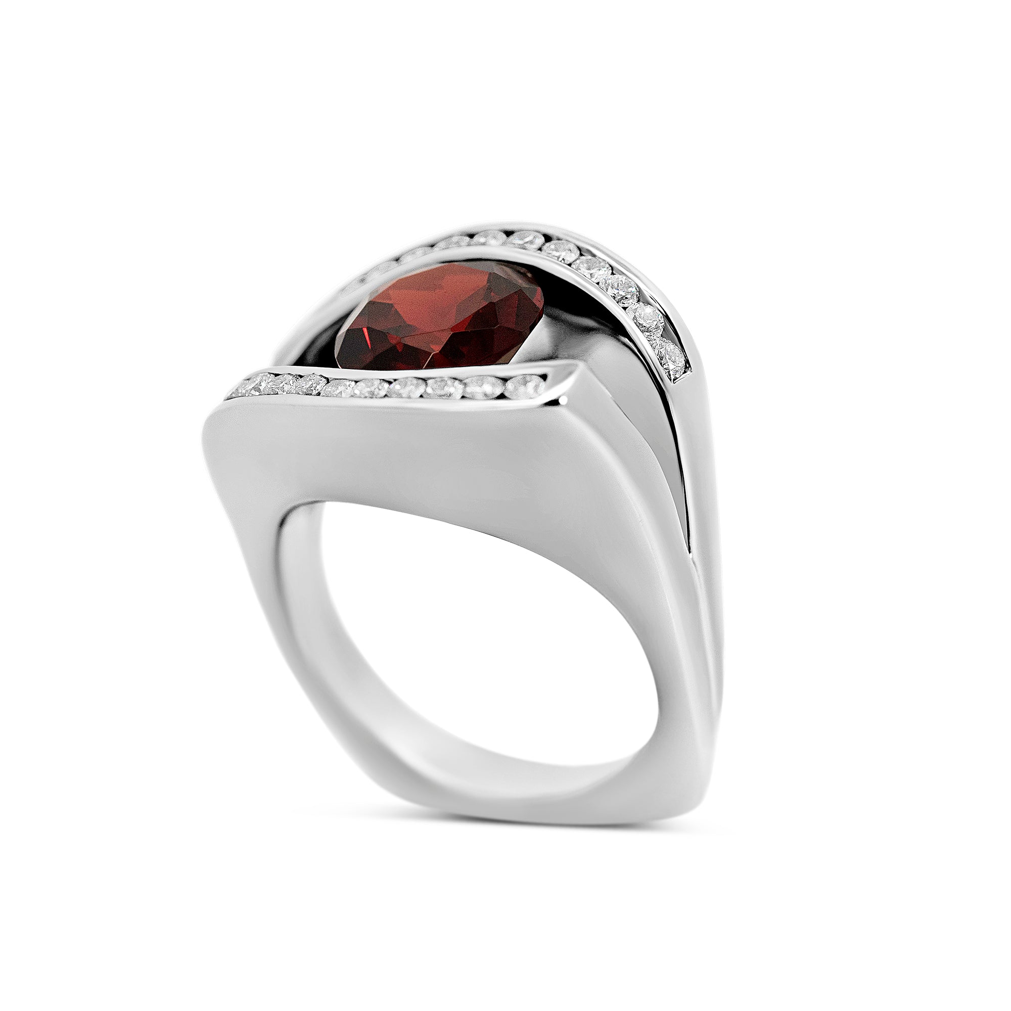 14K White Gold Garnet & Diamond Ring | 9mm Garnet | 0.58 CTW