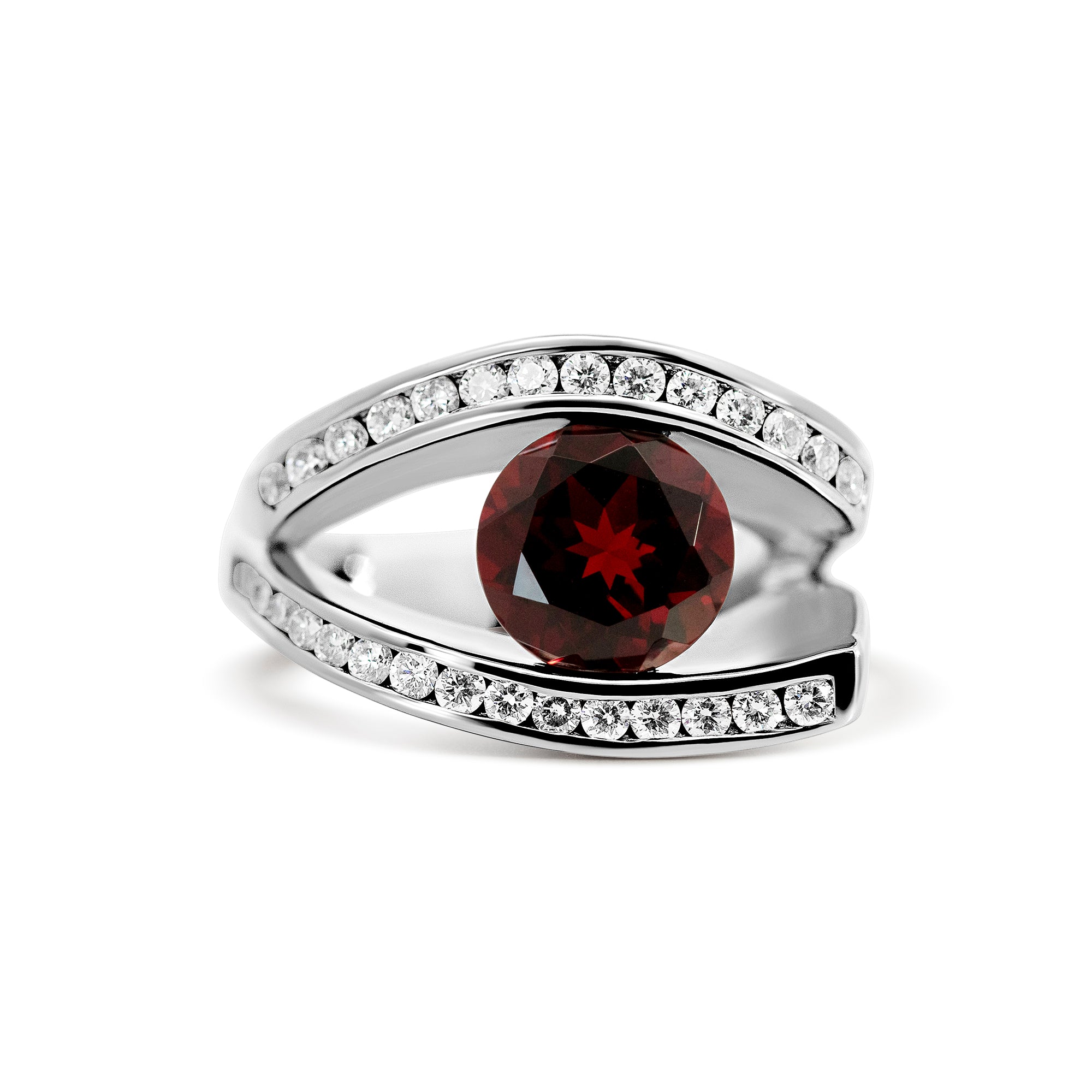 14K White Gold Garnet & Diamond Ring | 9mm Garnet | 0.58 CTW