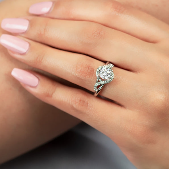 Hemera Bridal Collection: 18K White Gold Contemporary Halo Engagement Ring