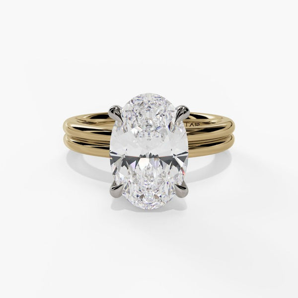 Oval Hidden Halo Double Shank Solitaire Engagement Ring