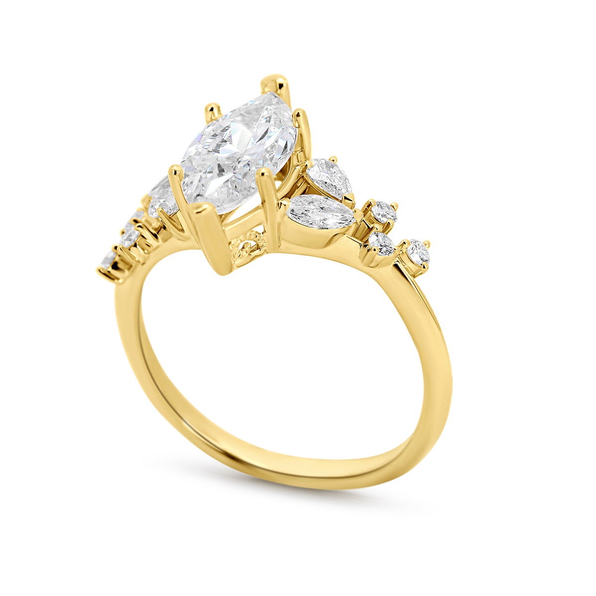 Nature-Inspired 14K Yellow Gold Engagement Ring | 0.44CT Natural Diamond Accents
