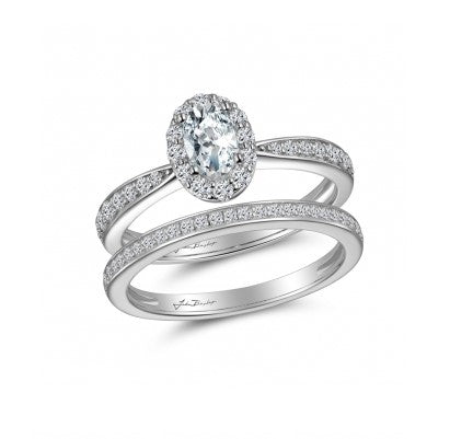 14K White Gold Vintage Halo Diamond Wedding Set