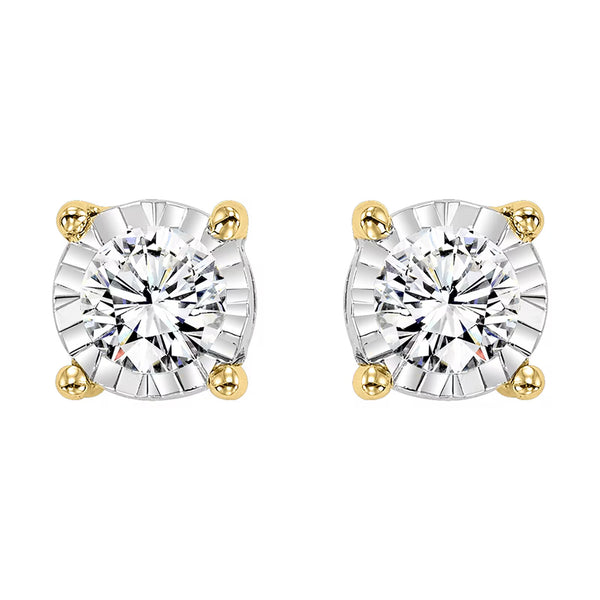 14K Yellow Gold Illusion-Set Diamond Earrings with 1/2 Carat Natural Diamonds