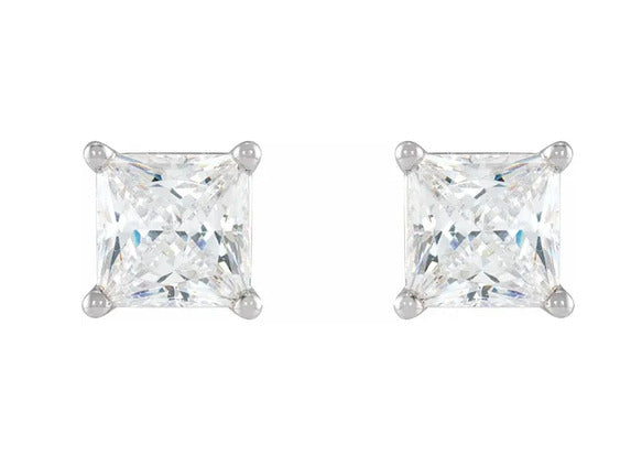 14K White Gold 0.33 Carat Natural Princess Cut Diamond Earrings