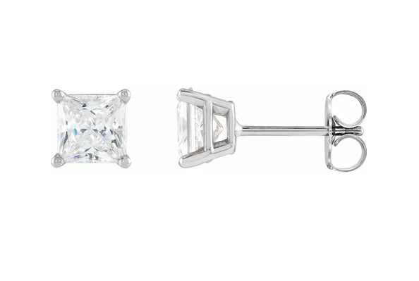 14K White Gold 0.33 Carat Natural Princess Cut Diamond Earrings