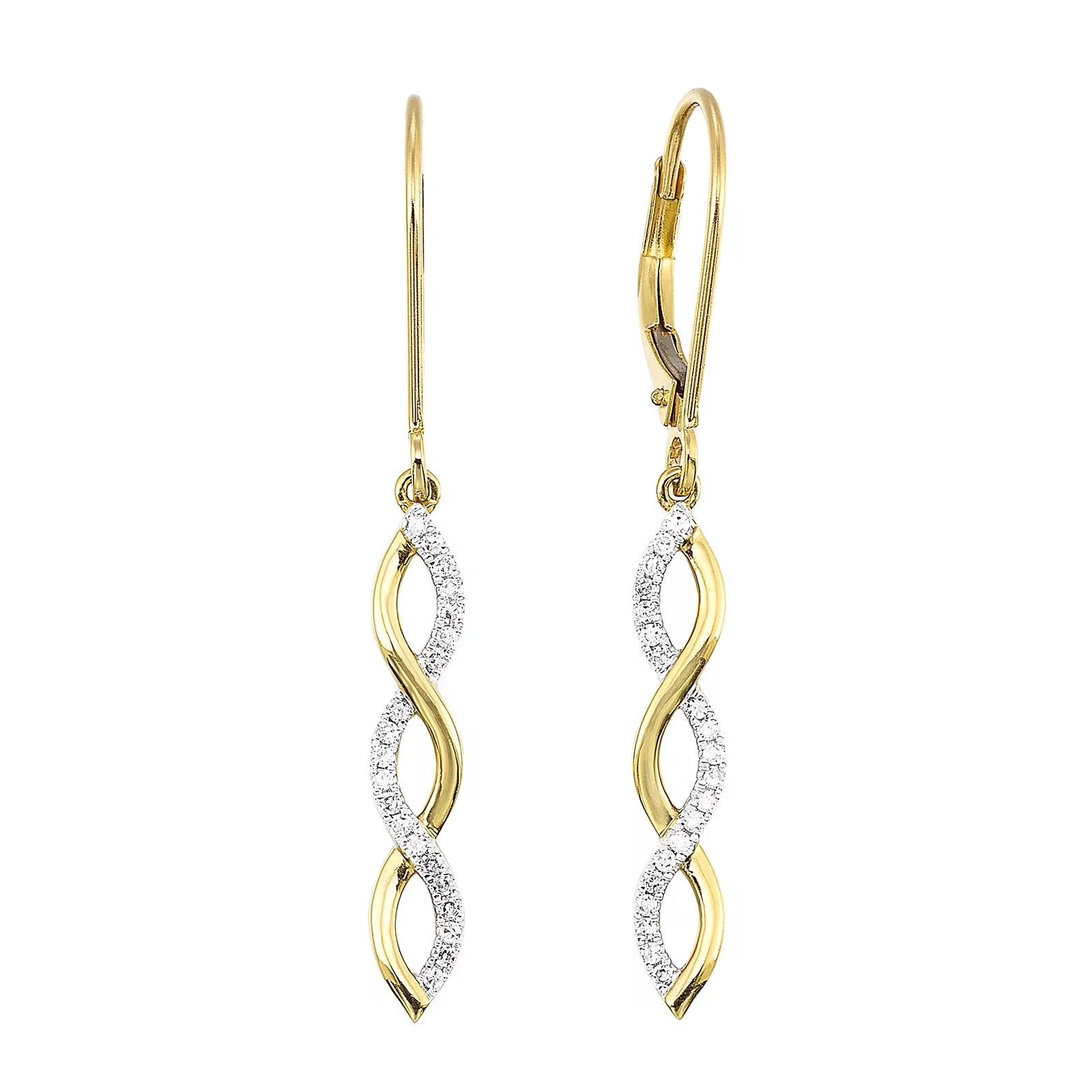 10K Yellow Gold Twist Dangle Earrings with 0.15 CTW Natural Diamonds