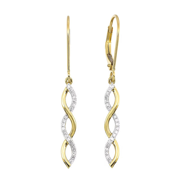 10K Yellow Gold Twist Dangle Earrings with 0.15 CTW Natural Diamonds