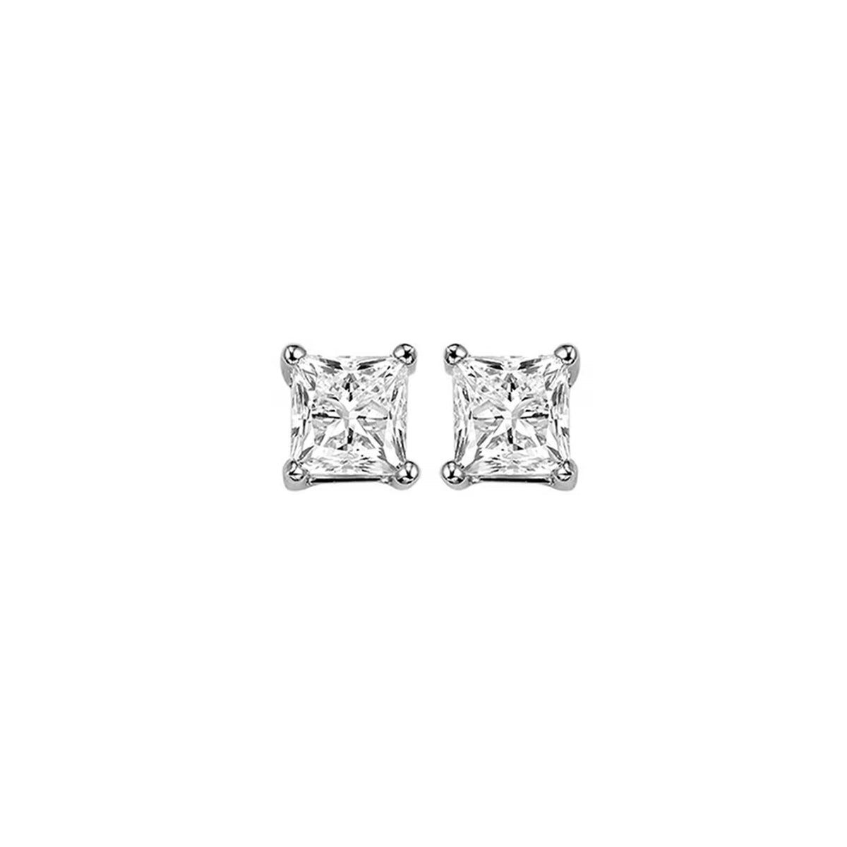 14K White Gold Princess Cut Diamond Earrings – 1/3 CTW