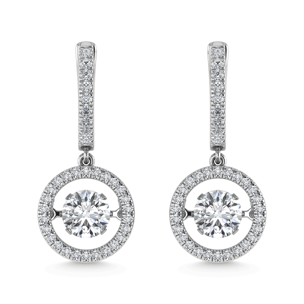 14K White Gold Halo Hoop Earrings with Dancing Lab-Grown Diamonds