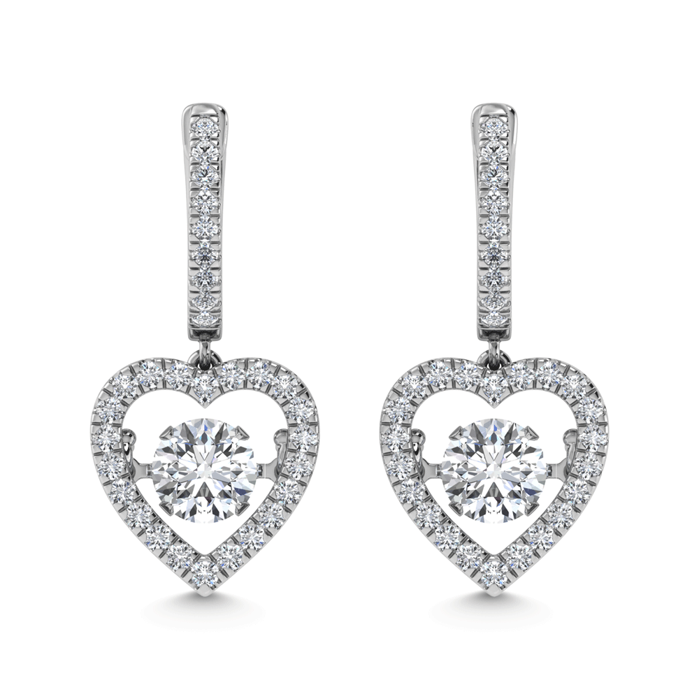 14K White Gold Heart Hoop Earrings with Lab-Grown Dancing Diamonds