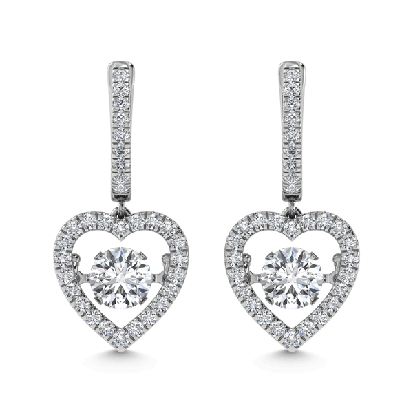 14K White Gold Heart Hoop Earrings with Lab-Grown Dancing Diamonds