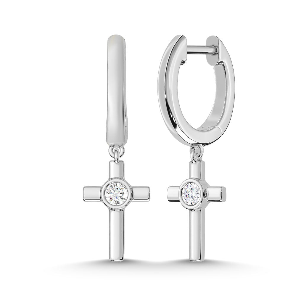 10K 0.14DTW Lab Diamond Huggie Hoop Cross Earrings
