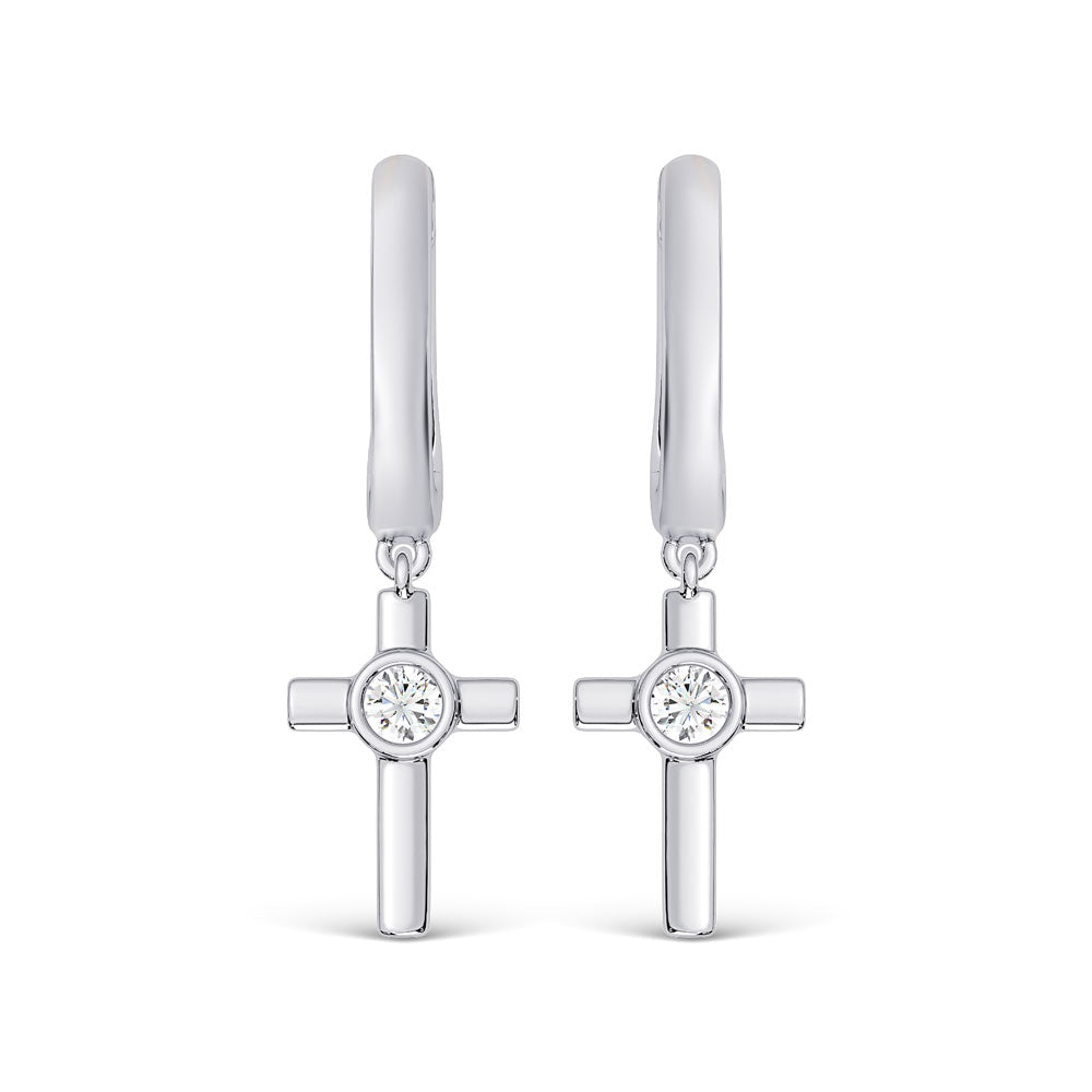 10K 0.14DTW Lab Diamond Huggie Hoop Cross Earrings