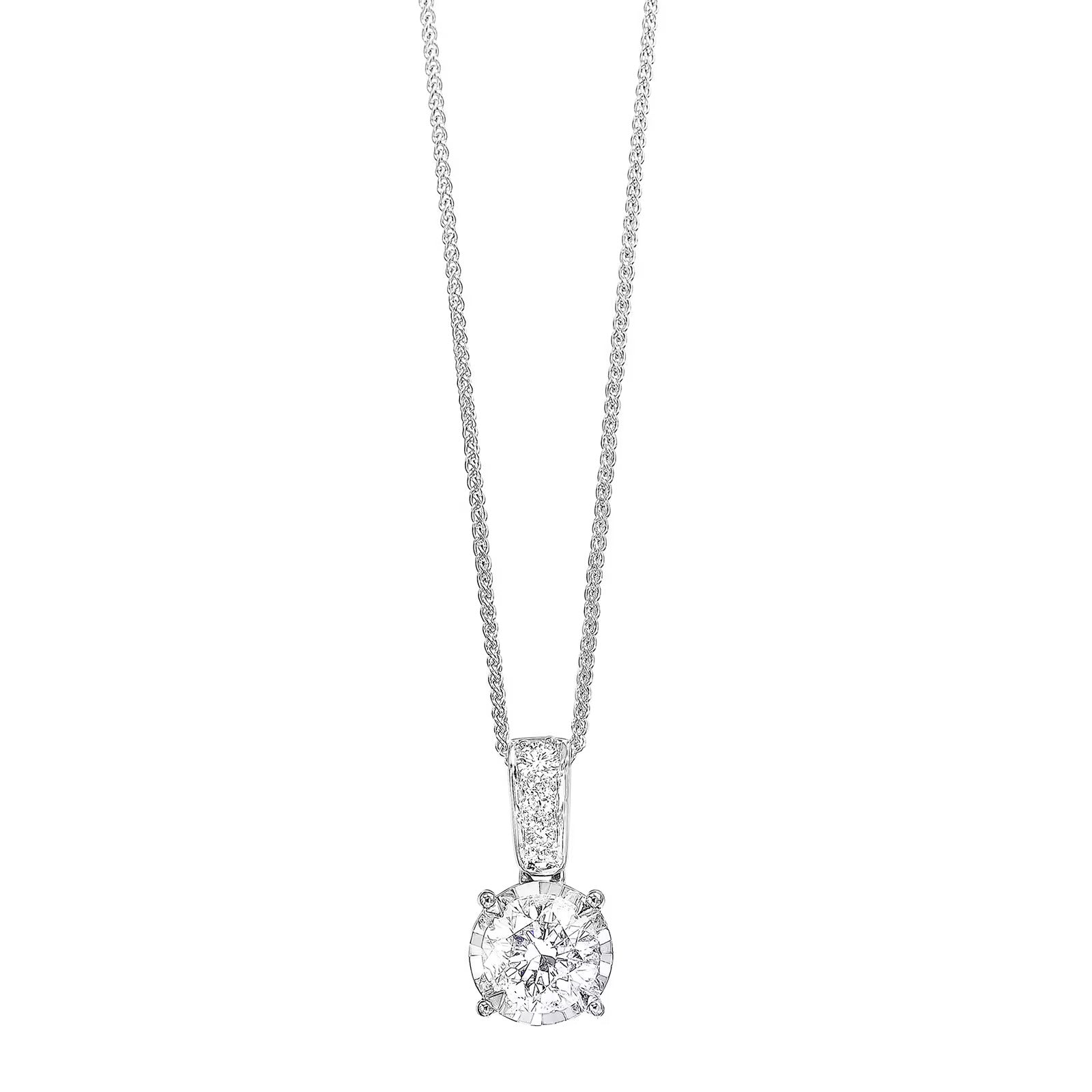 14K White Gold 1.00 Carat Diamond Solitaire Pendant with Diamond Bail