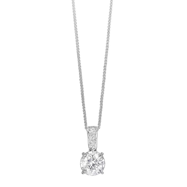 14K White Gold 1.00 Carat Diamond Solitaire Pendant with Diamond Bail