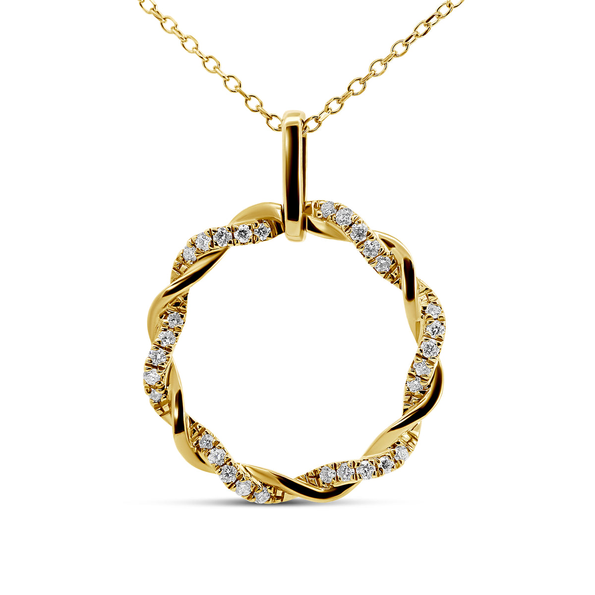 18K Yellow Gold Twisted Circle Diamond Necklace | 0.14 CTW