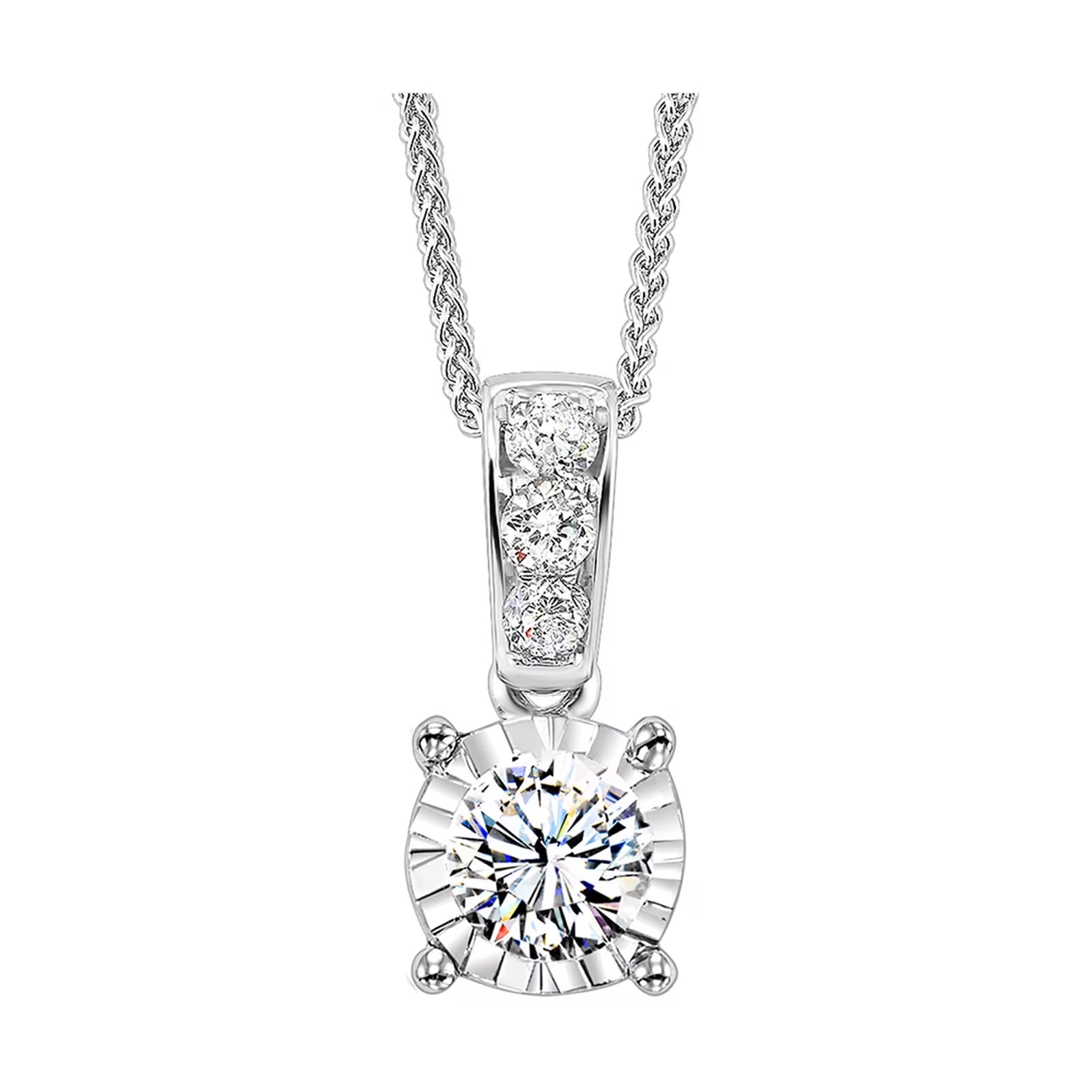 14K White Gold 1/2 Carat Diamond Solitaire Pendant with Diamond Bail