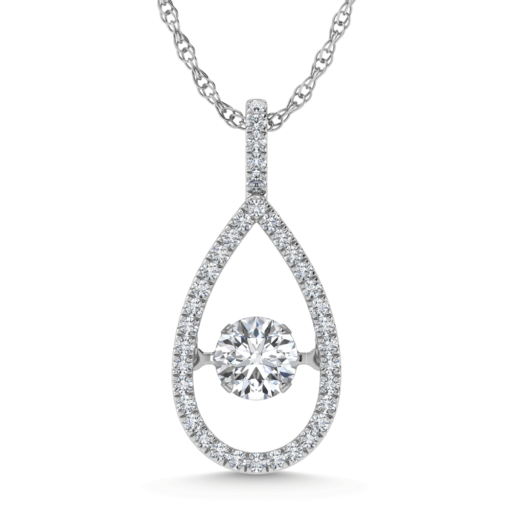14K White Gold Halo Pendant with 2.00ct Lab-Grown Dancing Diamond