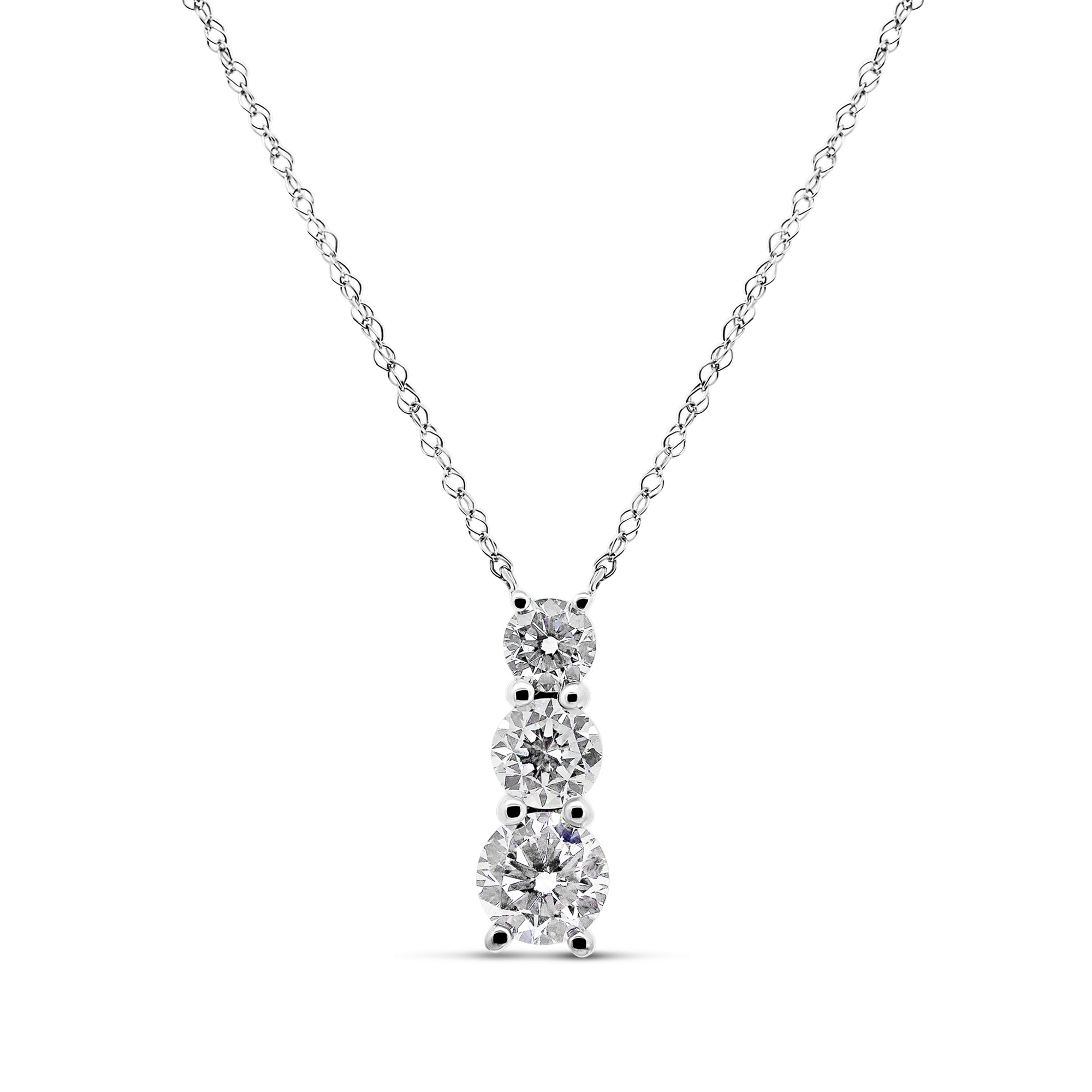 10K White Gold Three Stone Lab Grown Diamond Necklace | 1.00 CTW
