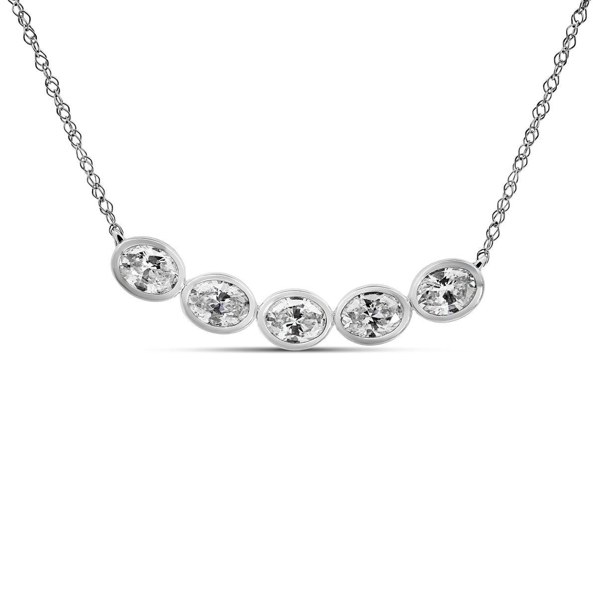 10K White Gold Oval-Cut Bezel-Set Pendant with 0.75 CTW Lab-Grown Diamonds
