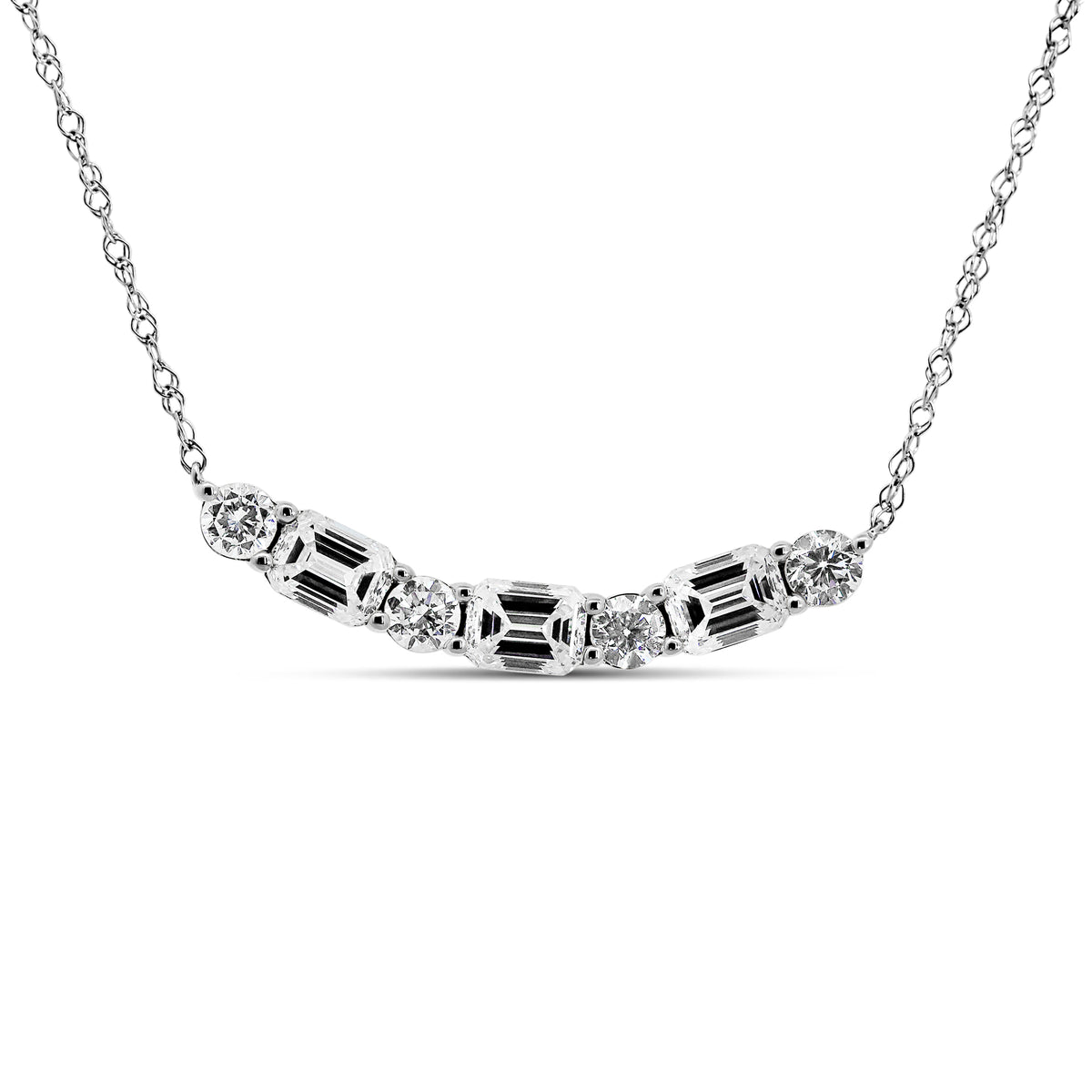 10K White Gold Emerald & Round Cut Diamond Necklace | 1.00 CTW Lab-Grown