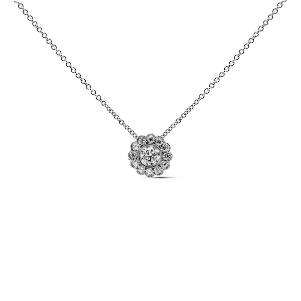 14K White Gold Floral Diamond Pendant with Lab-Grown Center