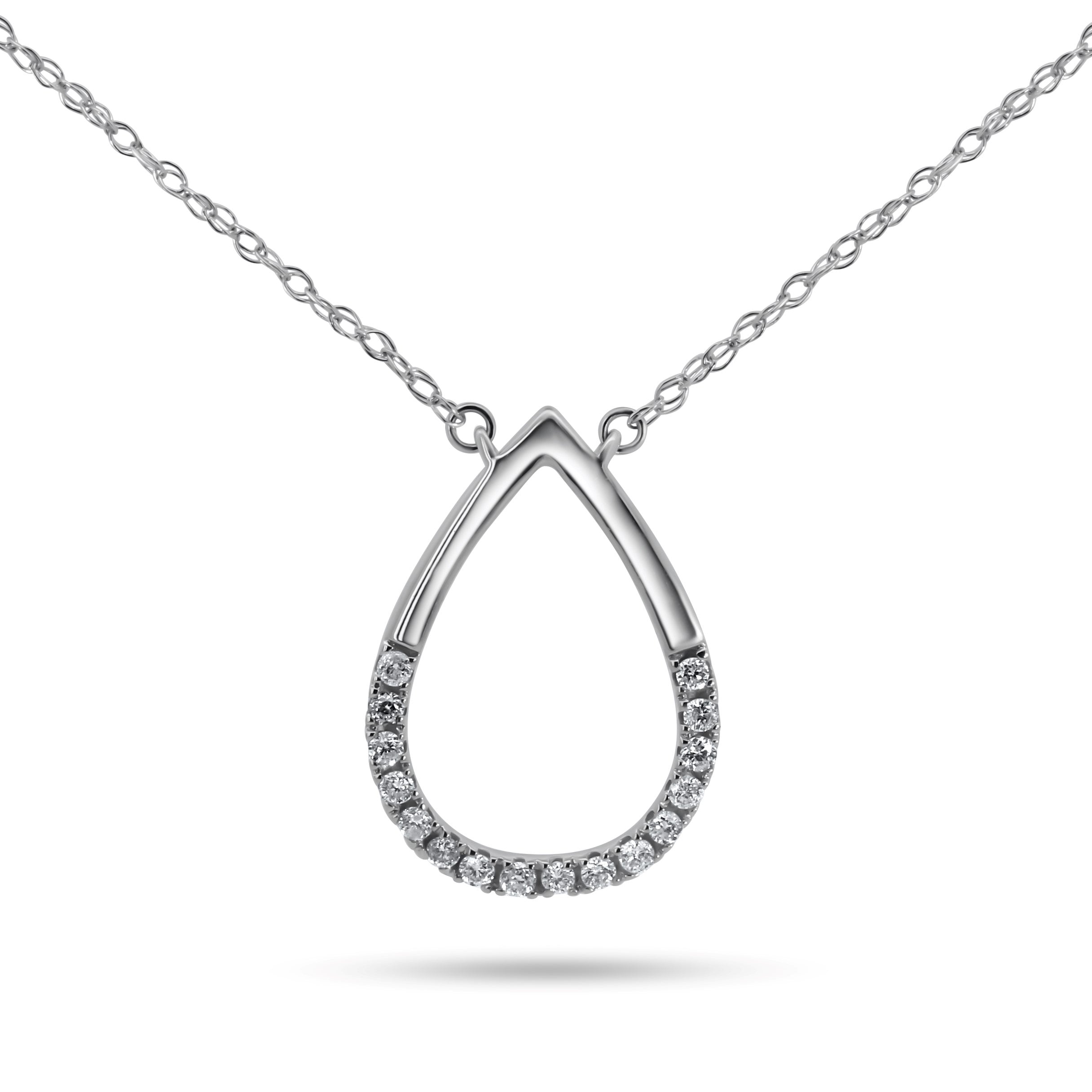 14K White Gold Pear Diamond Necklace | 0.08 CTW